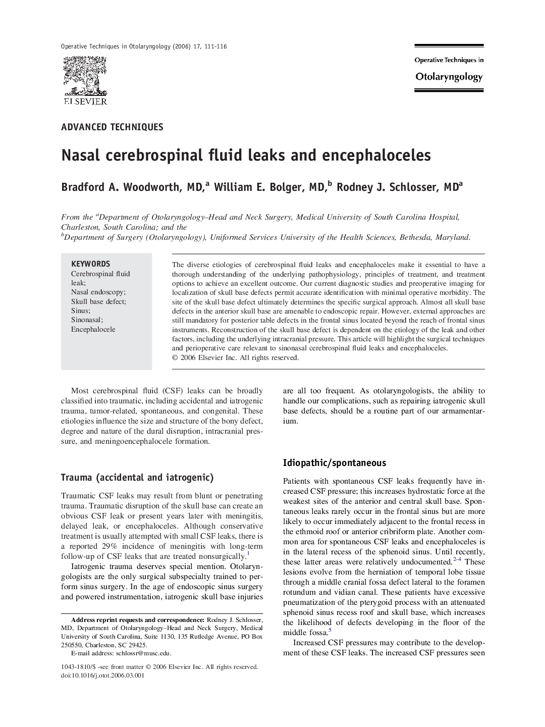 Nasal cerebrospinal fluid leaks and encephaloceles