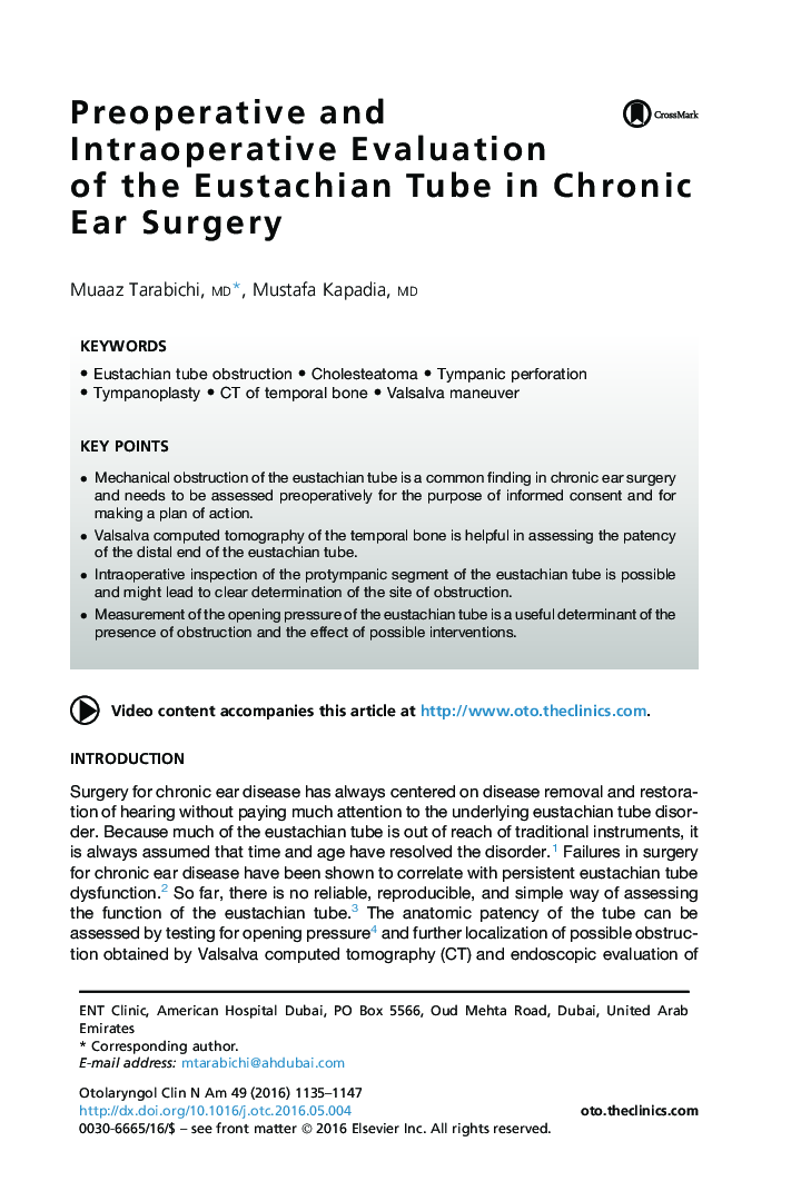 Preoperative and Intraoperative Evaluation of the Eustachian Tube in Chronic Ear Surgery