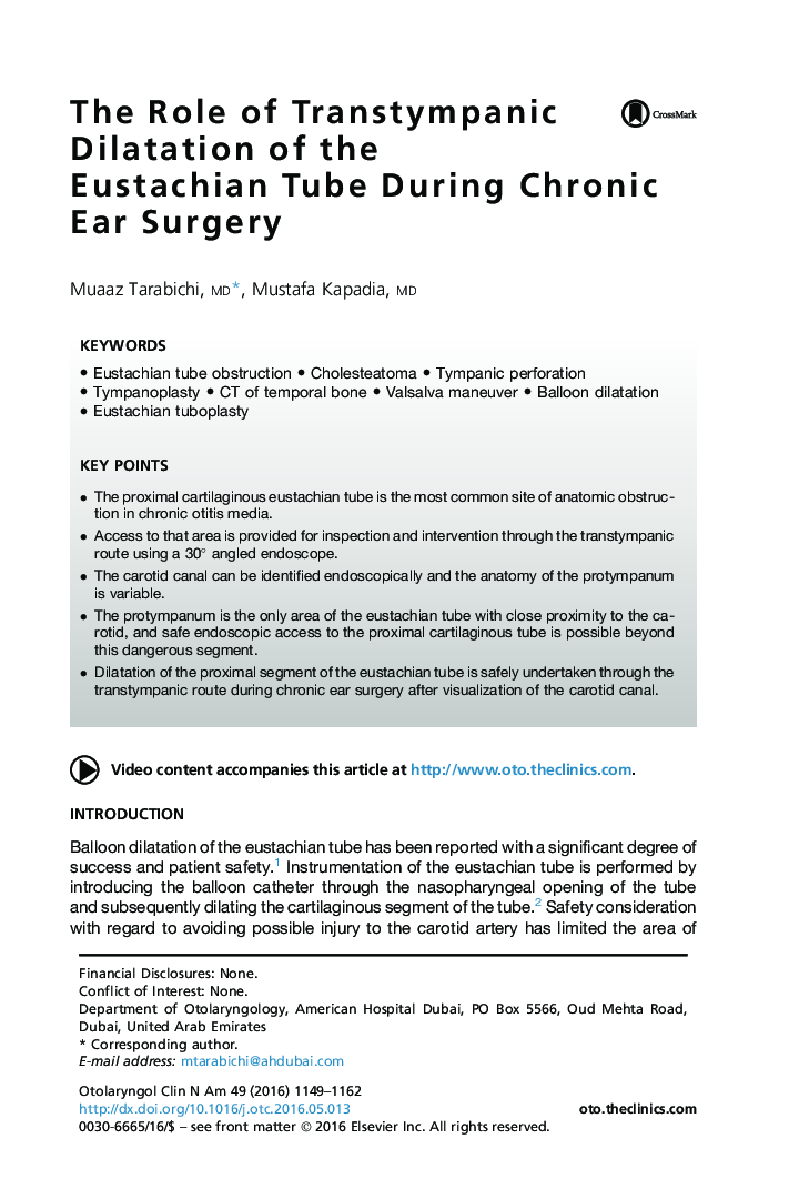 The Role of Transtympanic Dilatation of the Eustachian Tube During Chronic Ear Surgery