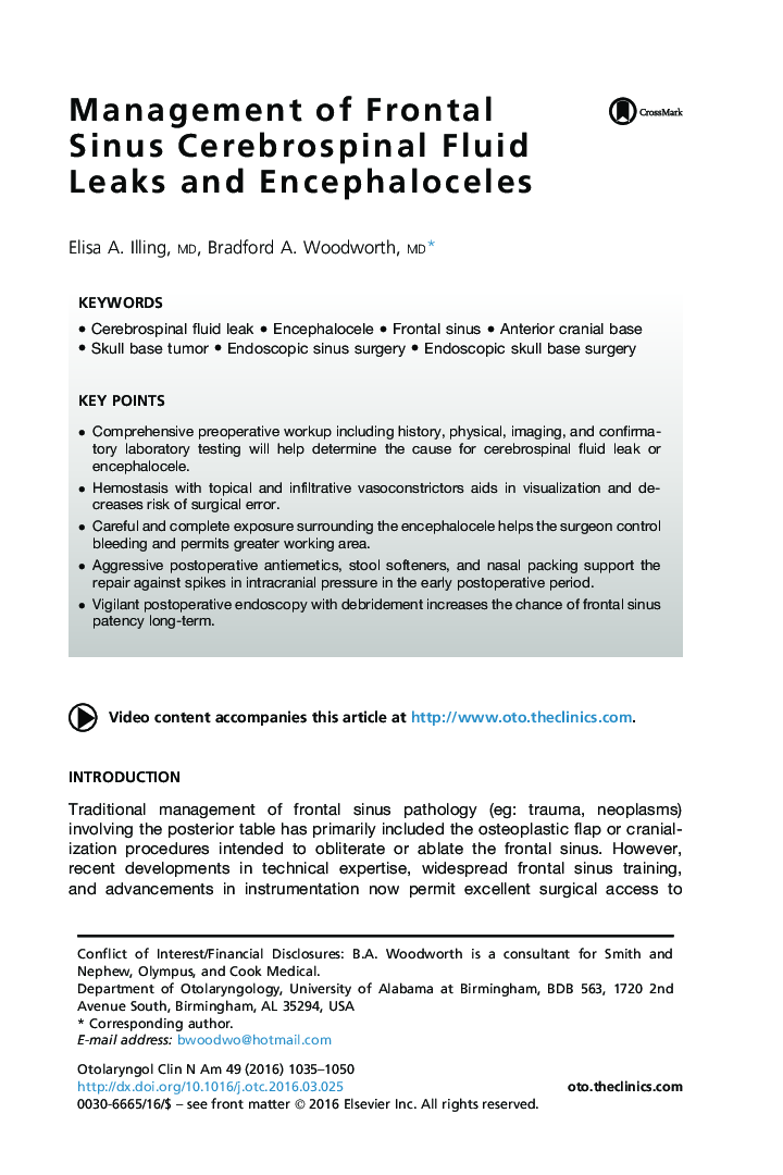 Management of Frontal Sinus Cerebrospinal Fluid Leaks and Encephaloceles