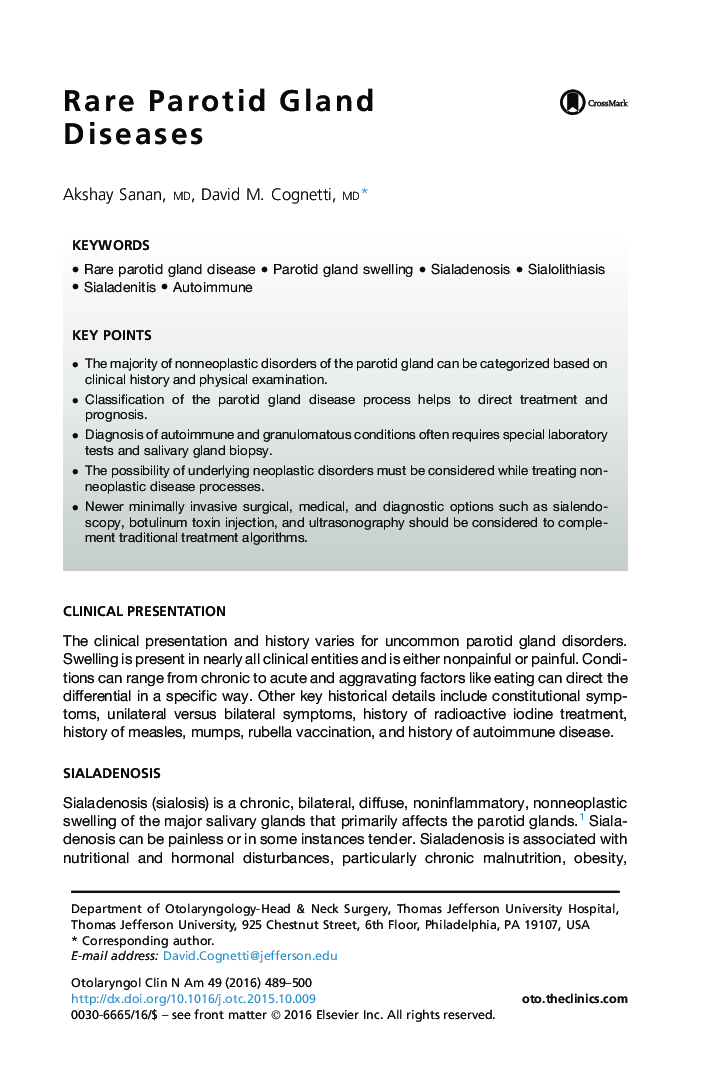 Rare Parotid Gland Diseases