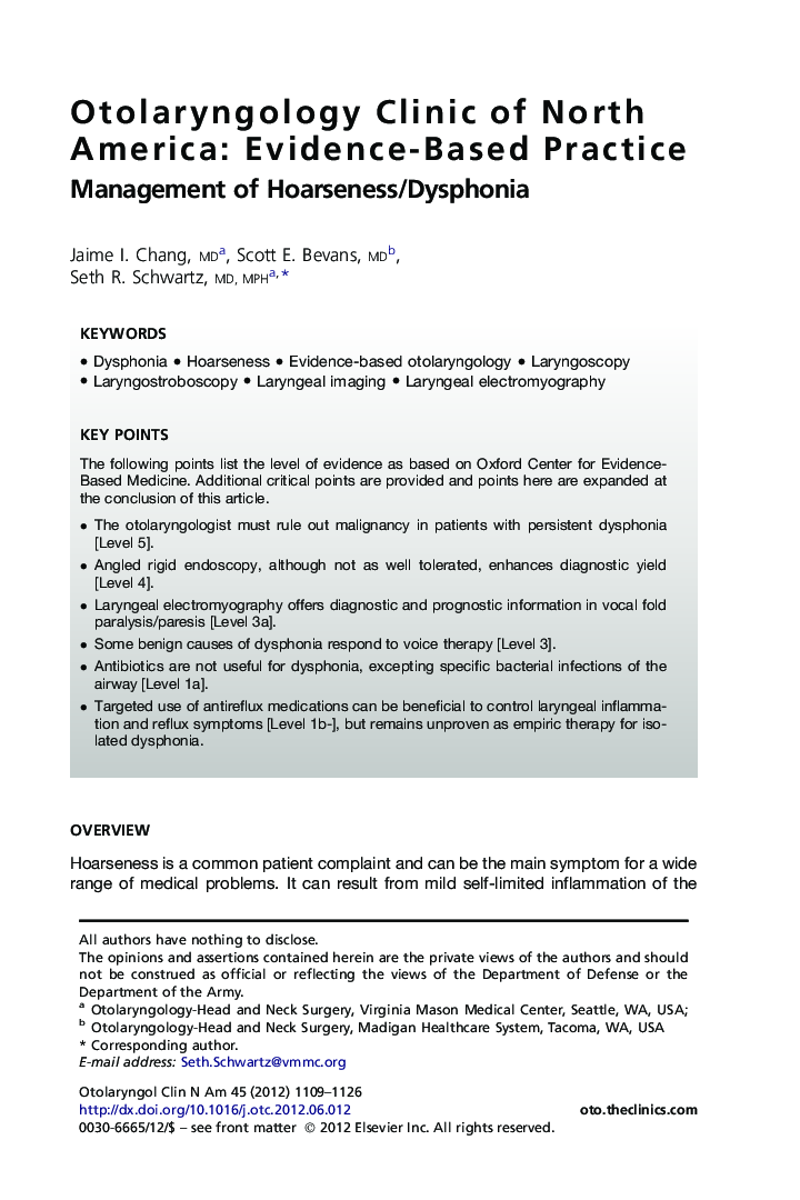 Otolaryngology Clinic of North America: Evidence-Based Practice