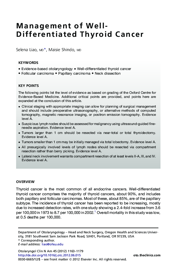 Management of Well-Differentiated Thyroid Cancer