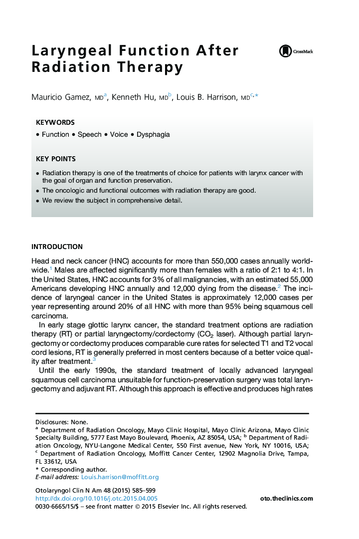 RETRACTED: Laryngeal Function After Radiation Therapy