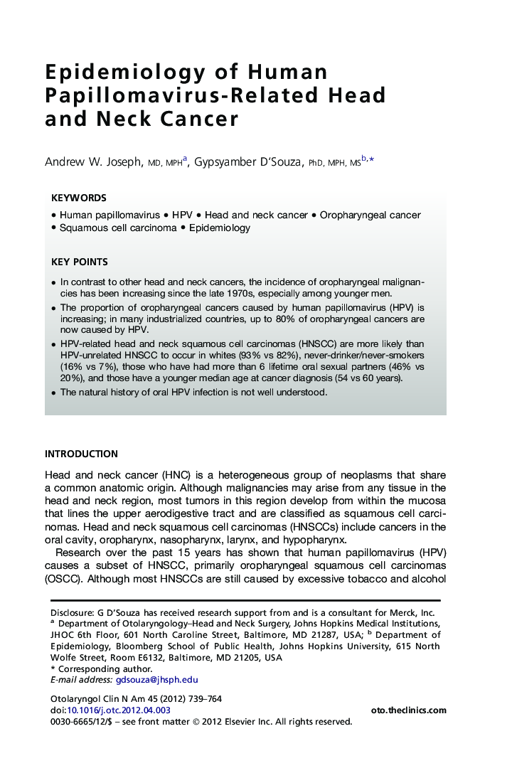 Epidemiology of Human Papillomavirus-Related Head and Neck Cancer