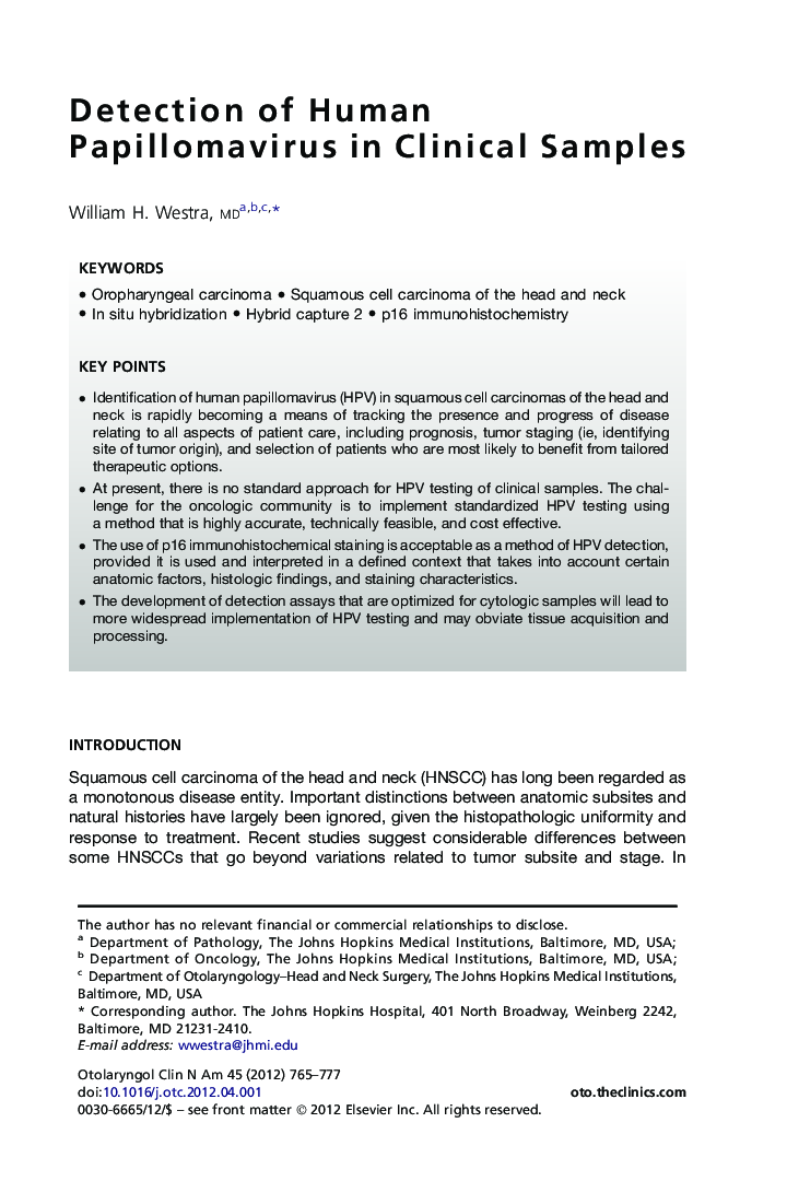 Detection of Human Papillomavirus in Clinical Samples