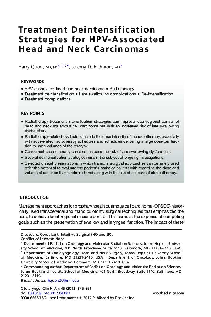 Treatment Deintensification Strategies for HPV-Associated Head and Neck Carcinomas