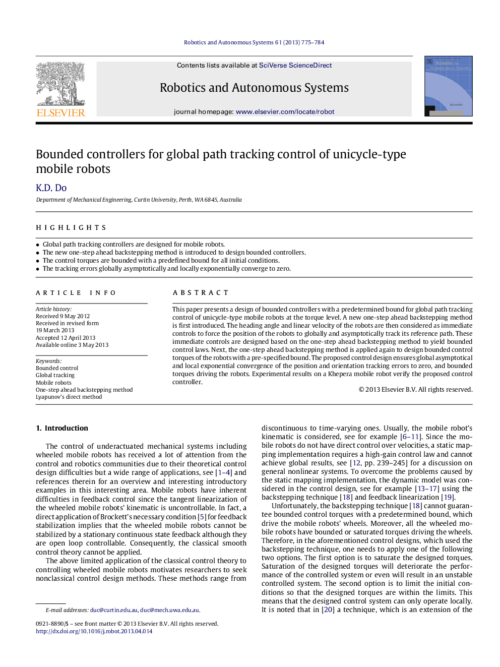 Bounded controllers for global path tracking control of unicycle-type mobile robots