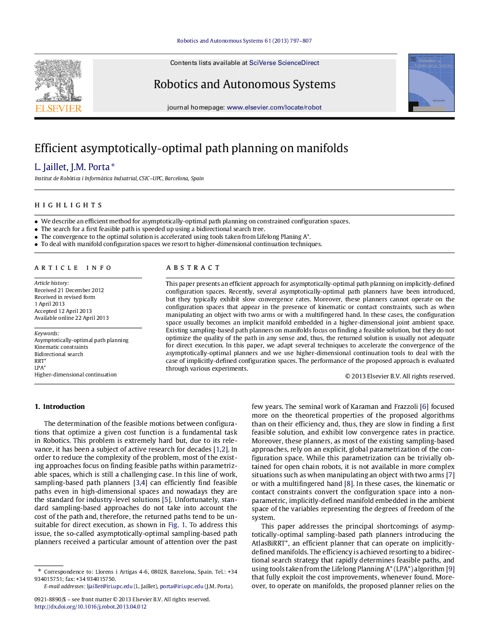 Efficient asymptotically-optimal path planning on manifolds