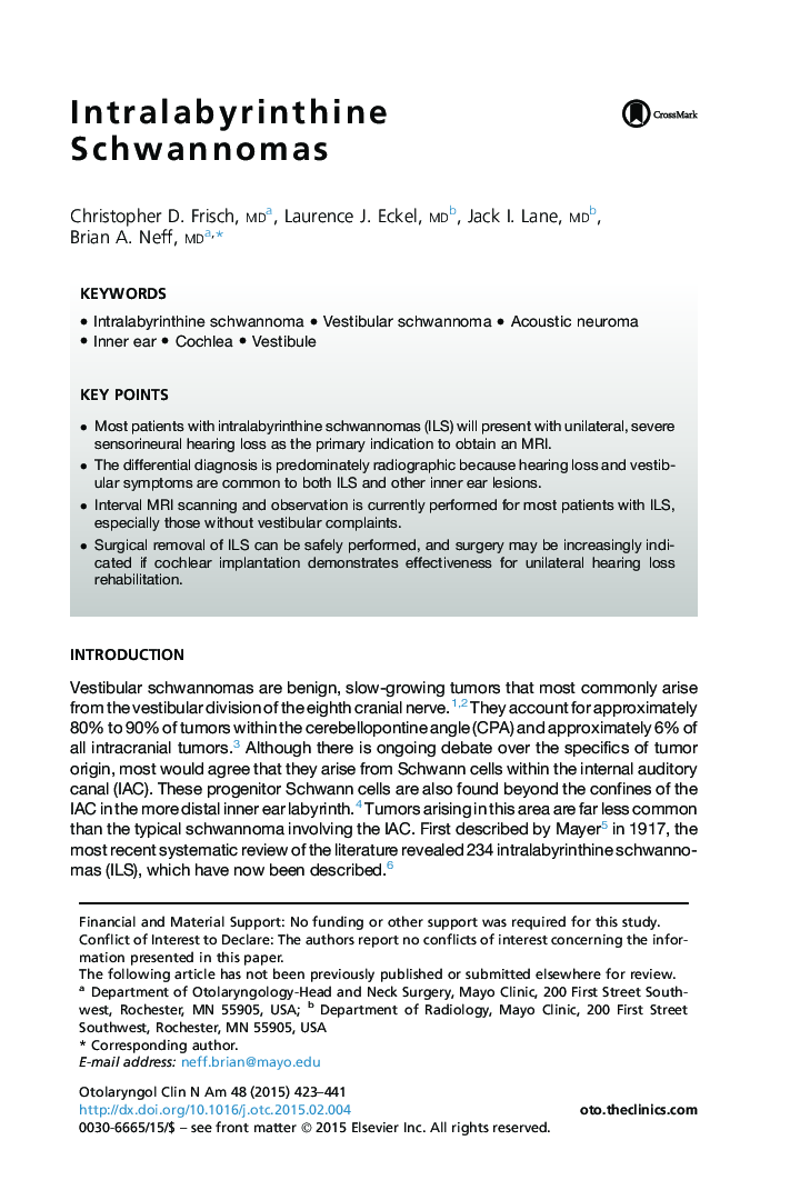 Intralabyrinthine Schwannomas