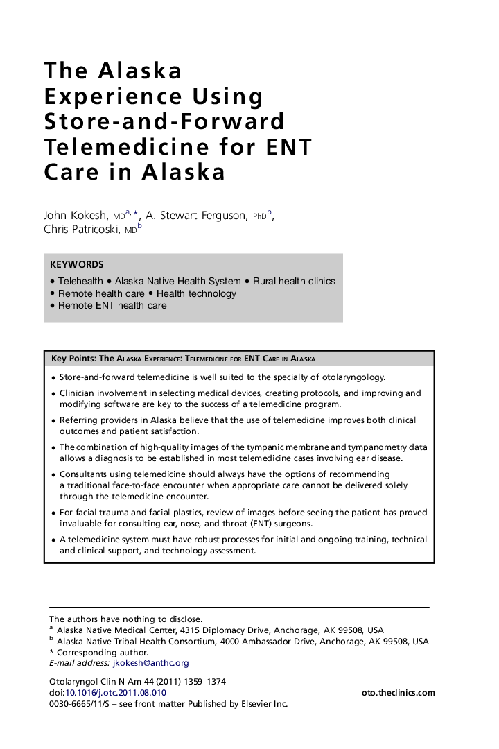 The Alaska Experience Using Store-and-Forward Telemedicine for ENT Care in Alaska