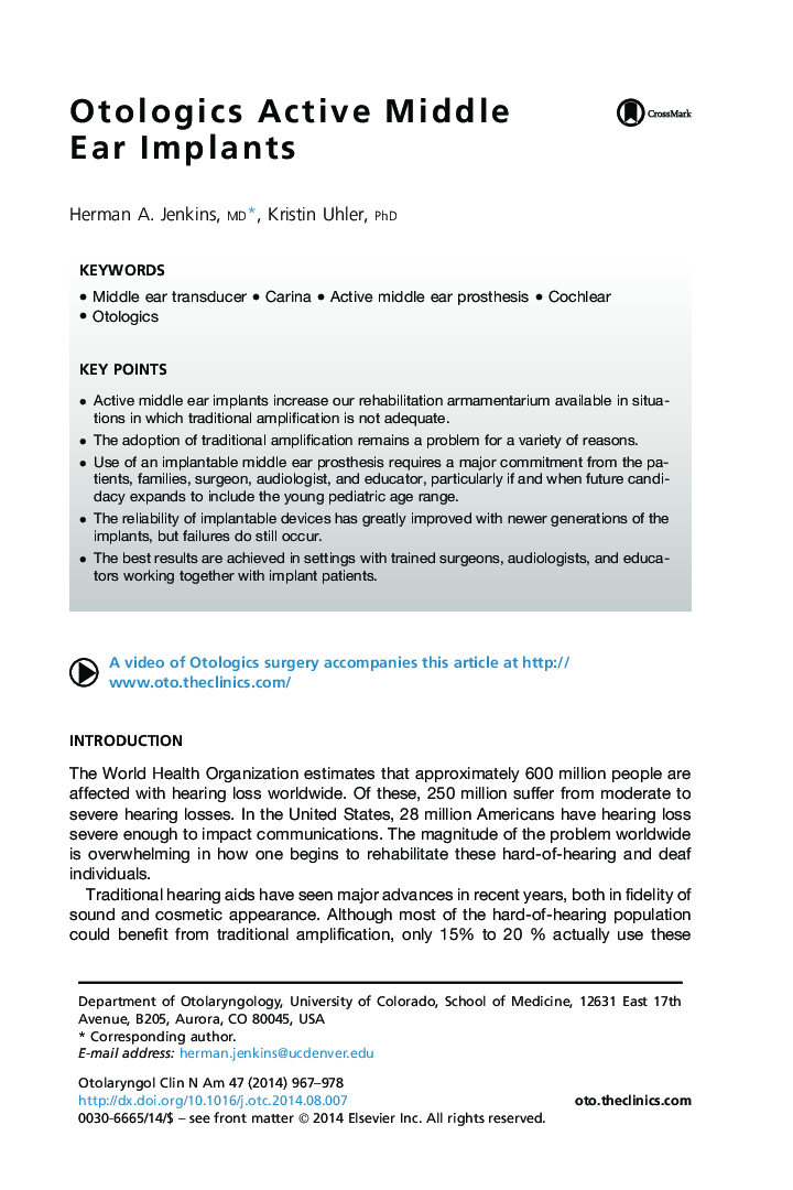 Otologics Active Middle Ear Implants