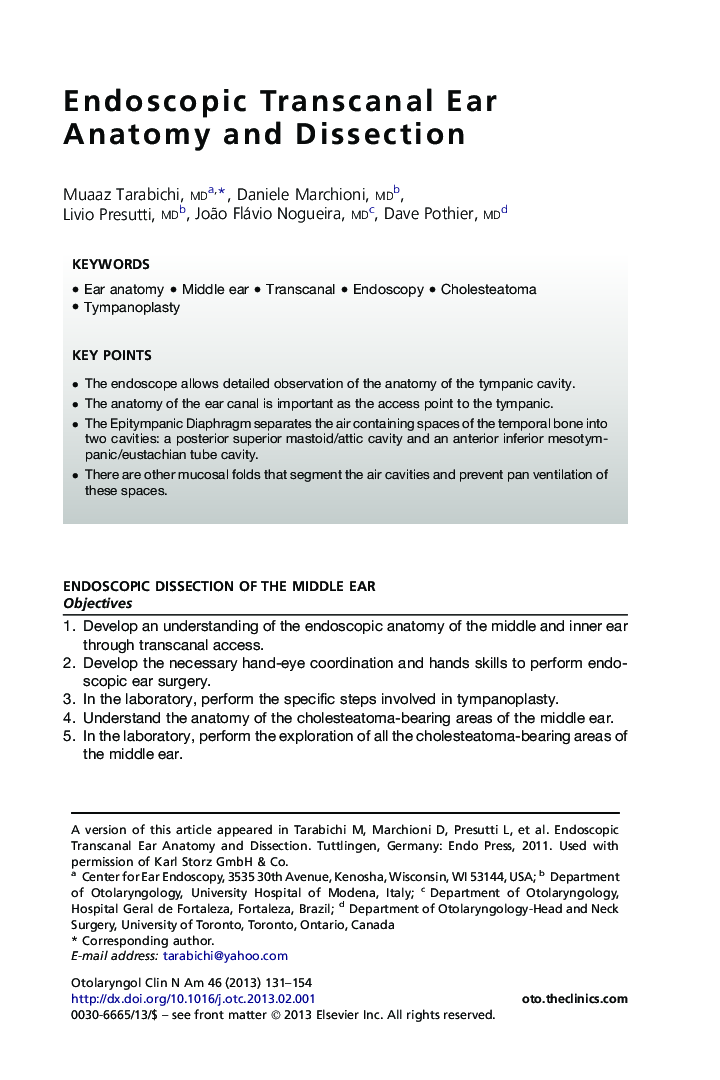 Endoscopic Transcanal Ear Anatomy and Dissection