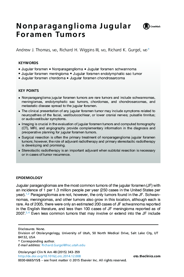 Nonparaganglioma Jugular Foramen Tumors