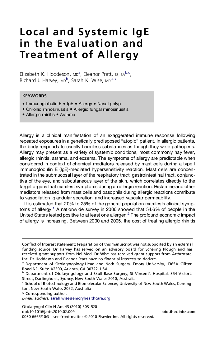 Local and Systemic IgE in the Evaluation and Treatment of Allergy