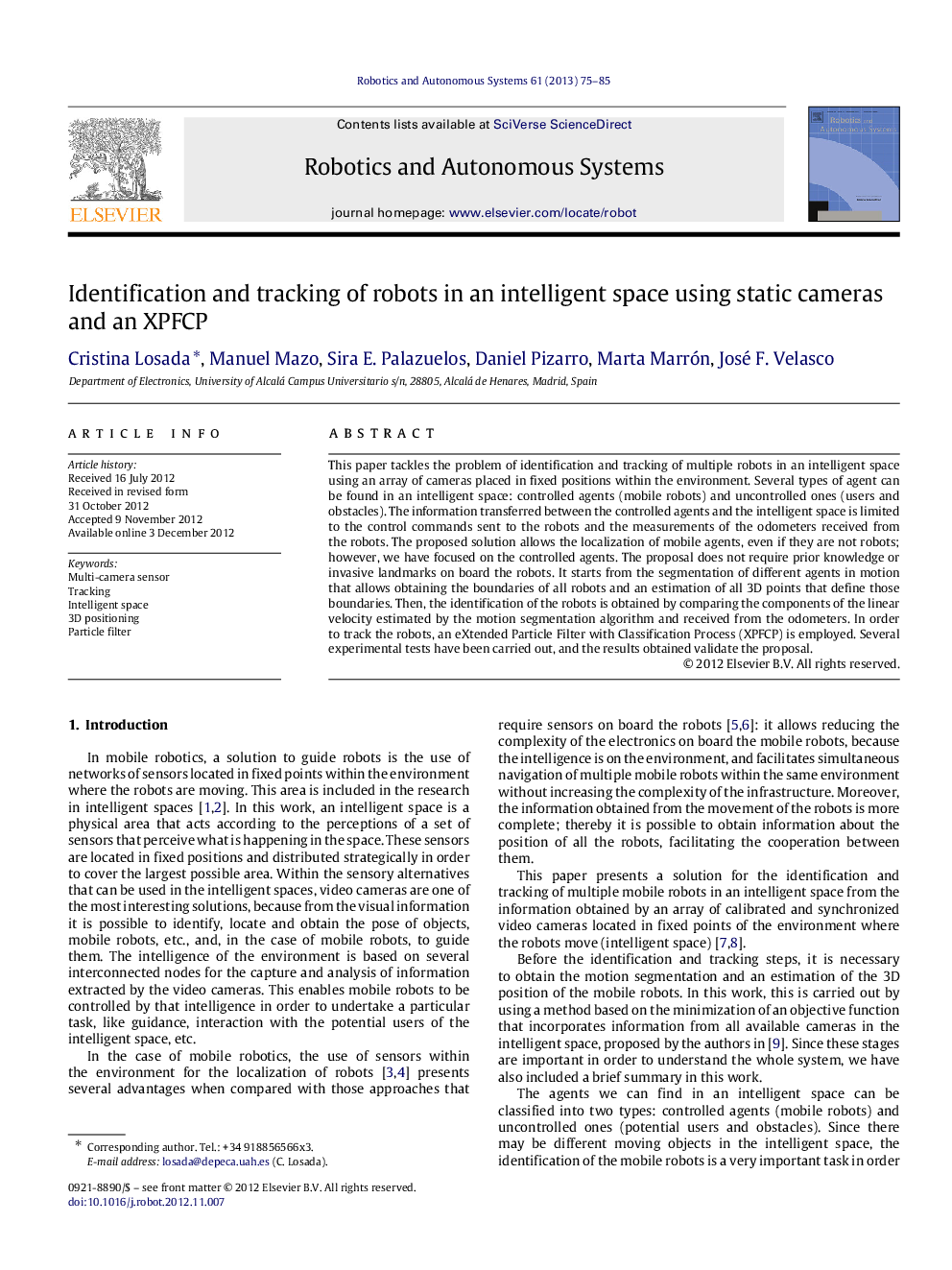 Identification and tracking of robots in an intelligent space using static cameras and an XPFCP