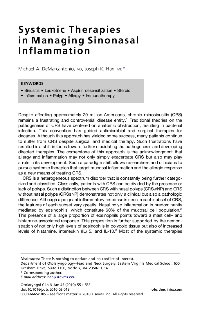 Systemic Therapies in Managing Sinonasal Inflammation