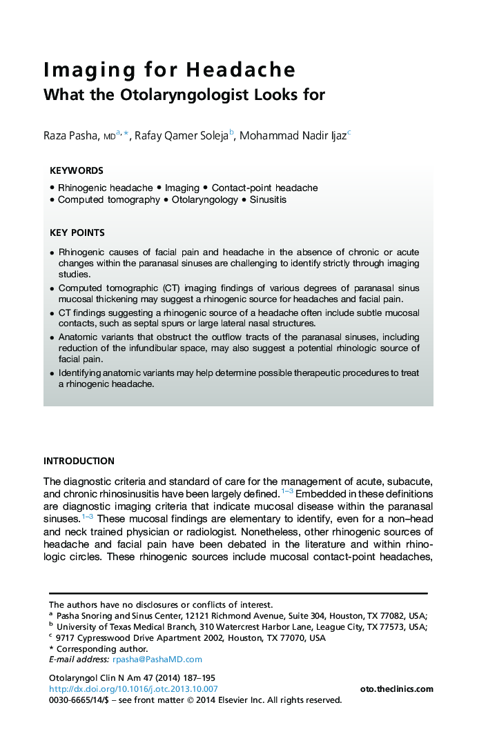 Imaging for Headache