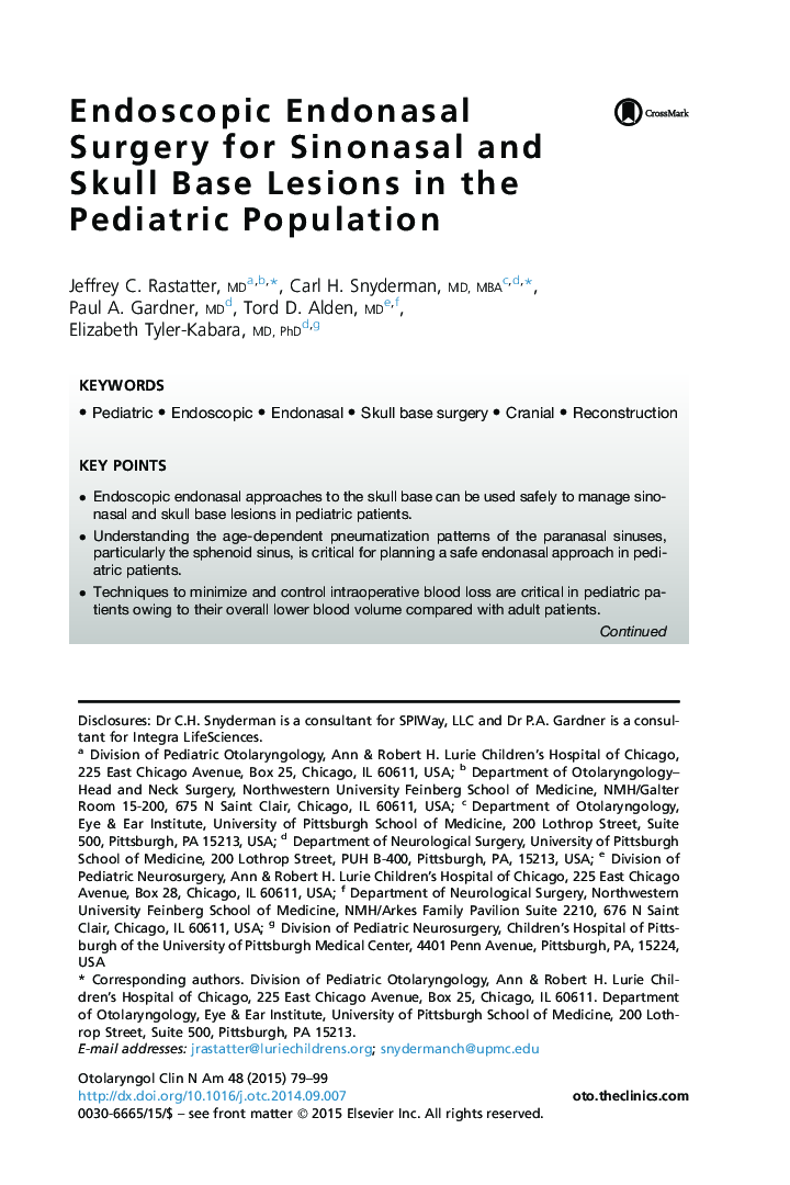 Endoscopic Endonasal Surgery for Sinonasal and Skull Base Lesions in the Pediatric Population