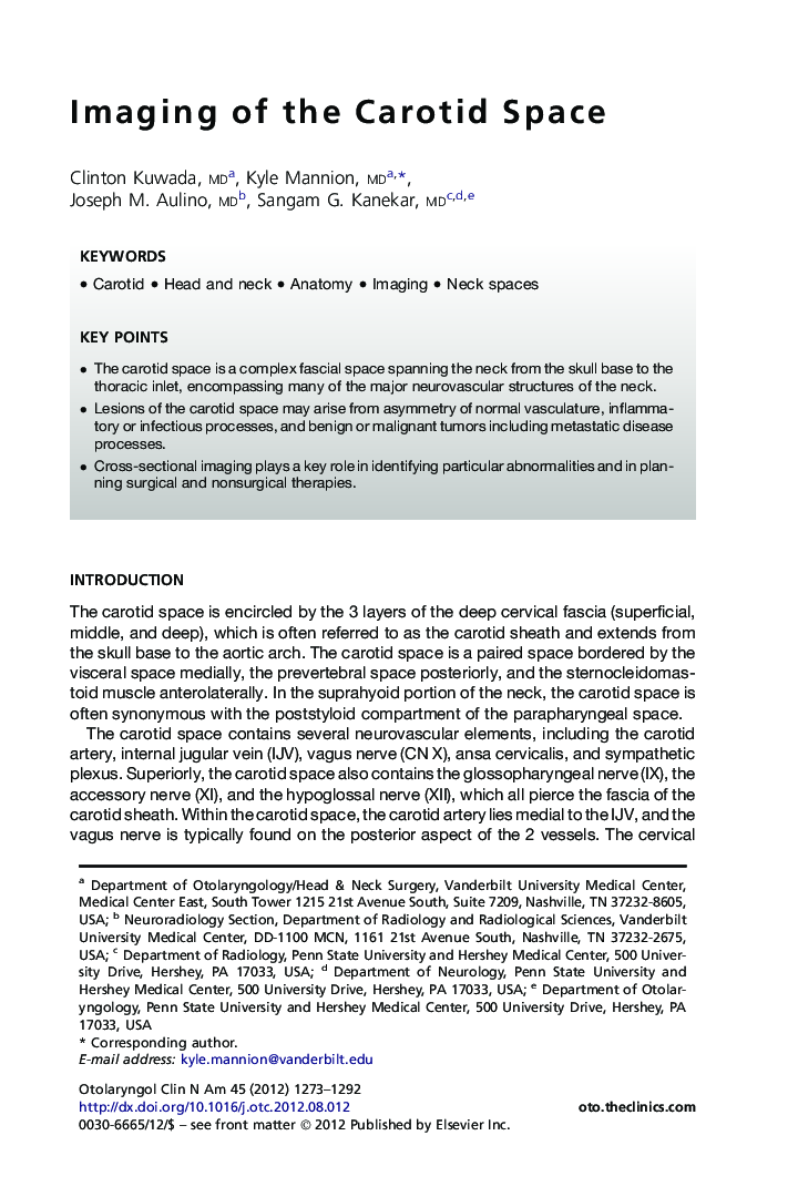 Imaging of the Carotid Space