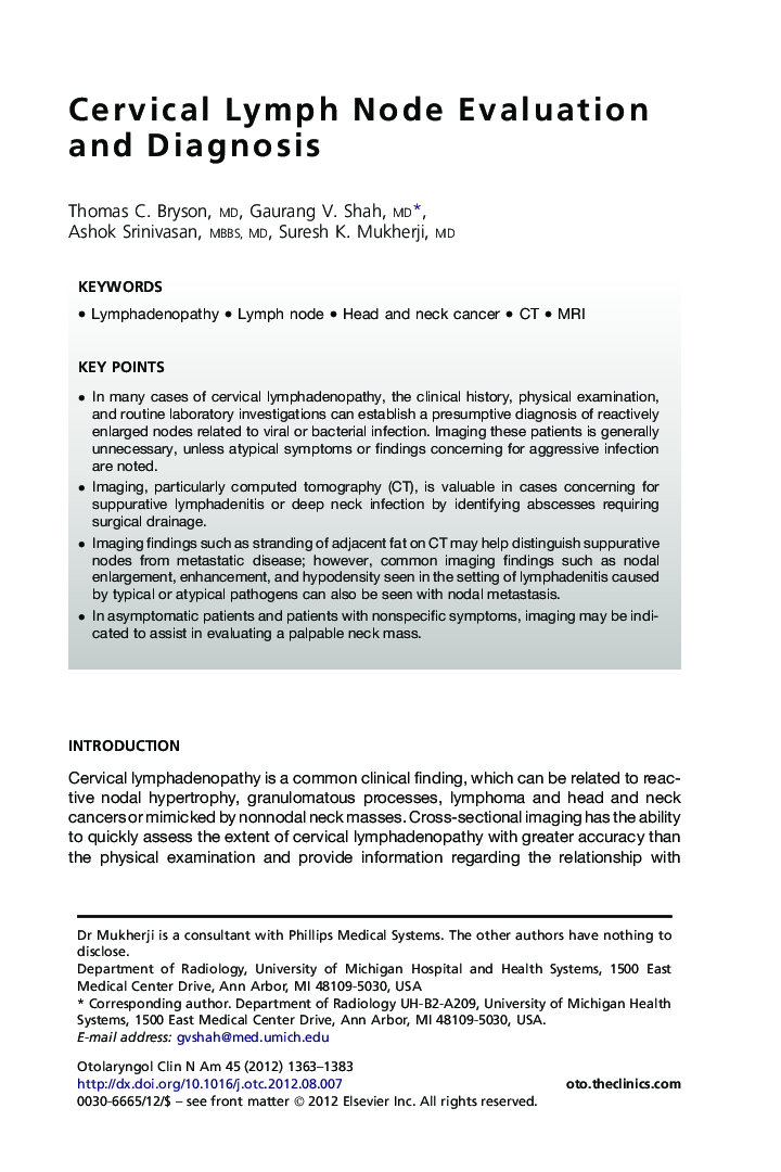 Cervical Lymph Node Evaluation and Diagnosis