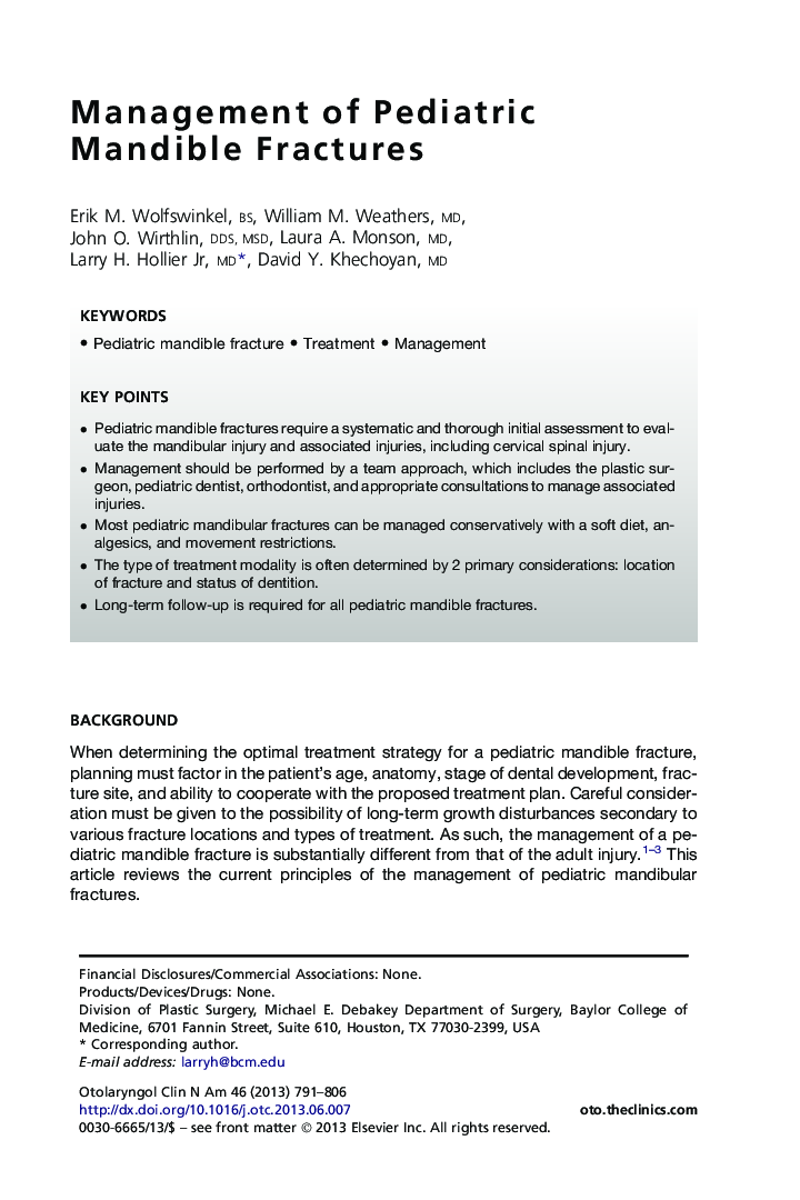 Management of Pediatric Mandible Fractures