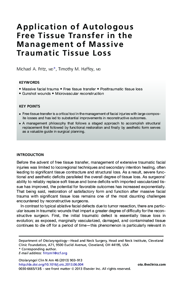 عکس صفحه اول مقاله: Application of Autologous Free Tissue Transfer in the Management of Massive Traumatic Tissue Loss Application of Autologous Free Tissue Transfer in the Management of Massive Traumatic Tissue Loss