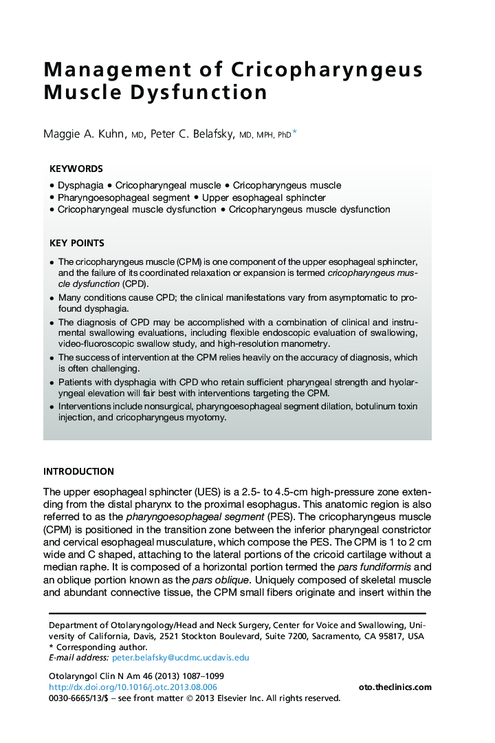 Management of Cricopharyngeus Muscle Dysfunction