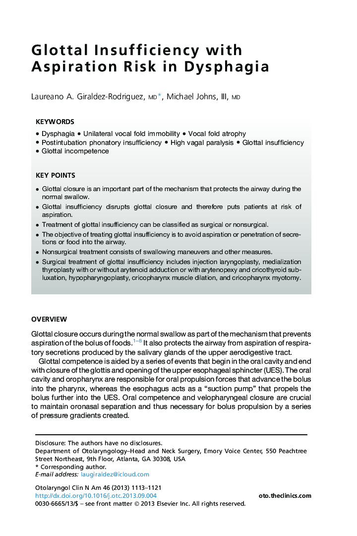 Glottal Insufficiency with Aspiration Risk in Dysphagia