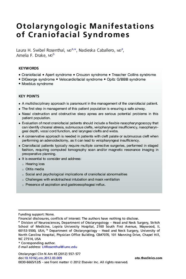 Otolaryngologic Manifestations of Craniofacial Syndromes