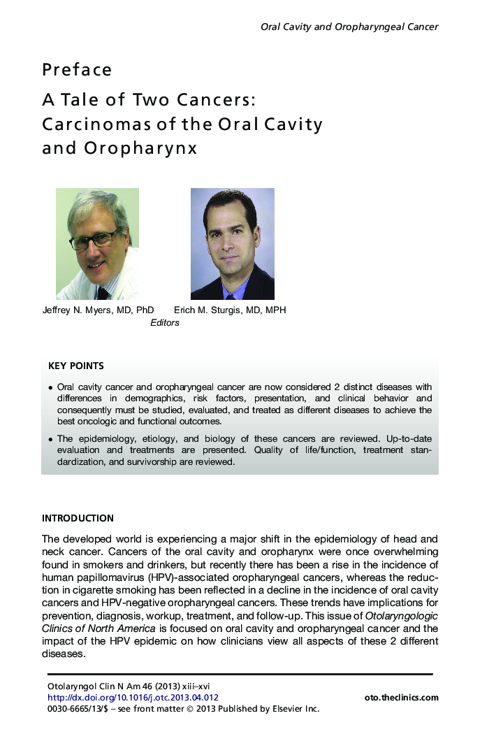 A Tale of Two Cancers: Carcinomas of the Oral Cavity and Oropharynx