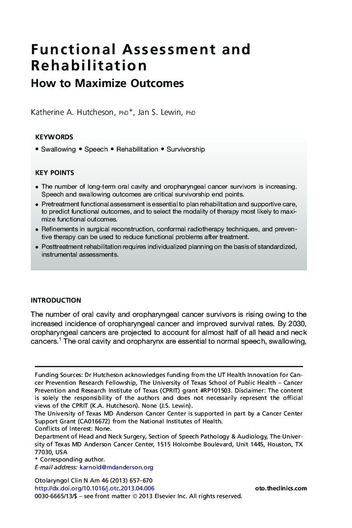 Functional Assessment and Rehabilitation