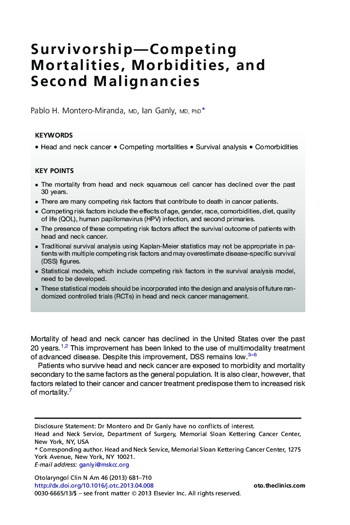 Survivorship-Competing Mortalities, Morbidities, and Second Malignancies