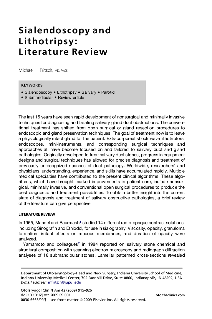 Sialendoscopy and Lithotripsy: Literature Review