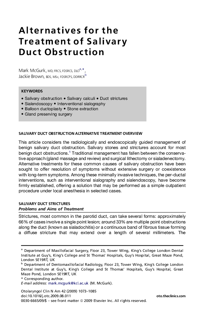 Alternatives for the Treatment of Salivary Duct Obstruction