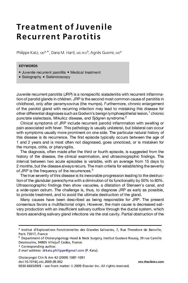 Treatment of Juvenile Recurrent Parotitis