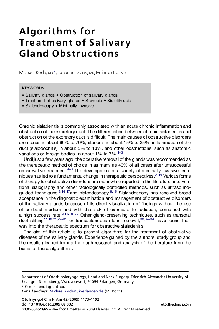 Algorithms for Treatment of Salivary Gland Obstructions