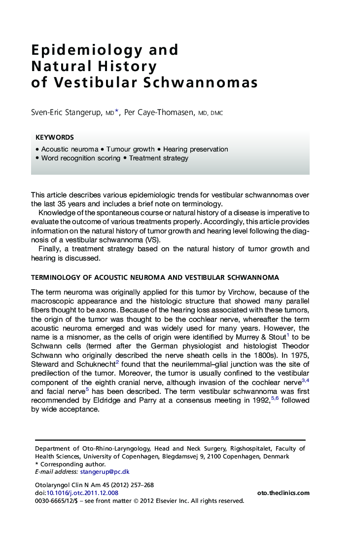 Epidemiology and Natural History of Vestibular Schwannomas