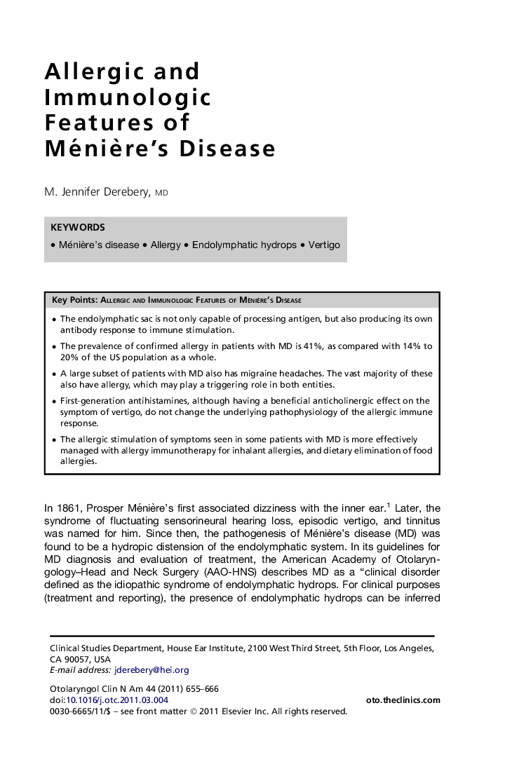 Allergic and Immunologic Features of MéniÃ¨re's Disease