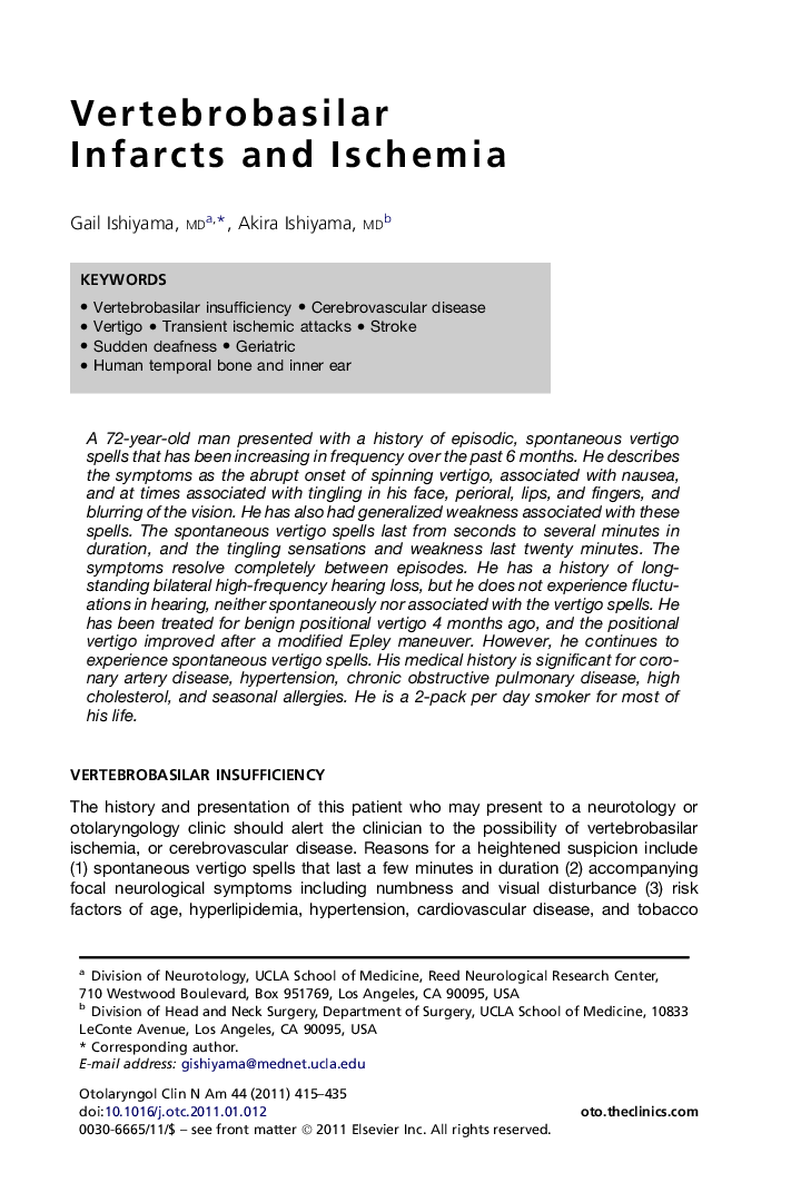 Vertebrobasilar Infarcts and Ischemia