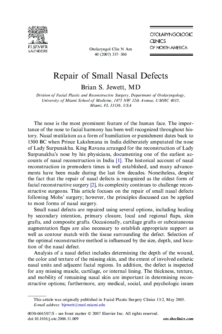 Repair of Small Nasal Defects