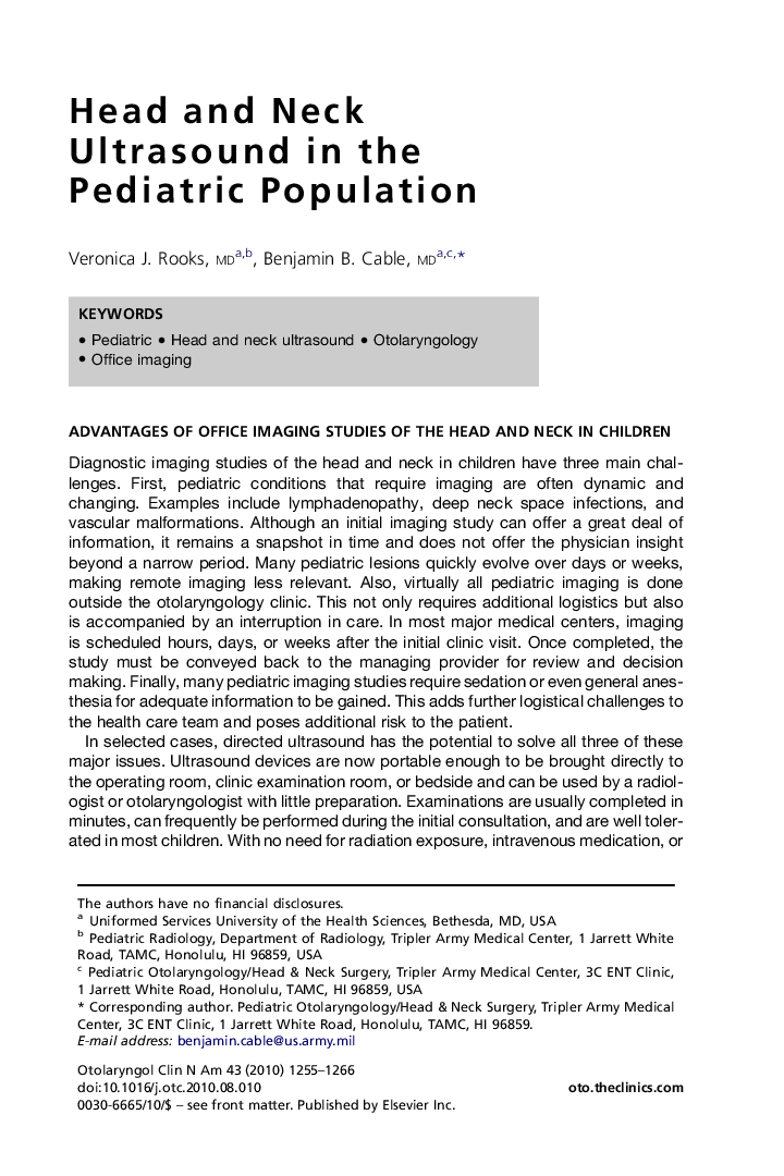 Head and Neck Ultrasound in the Pediatric Population