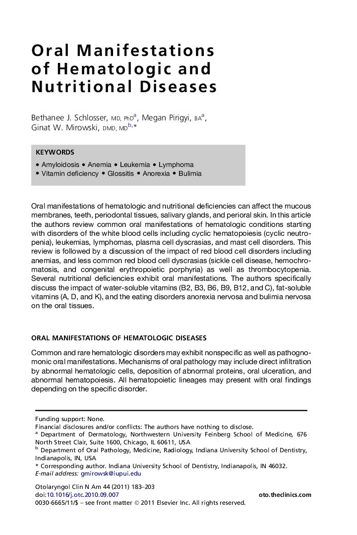 Oral Manifestations of Hematologic and Nutritional Diseases