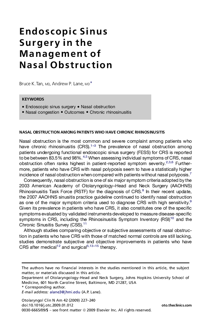 Endoscopic Sinus Surgery in the Management of Nasal Obstruction