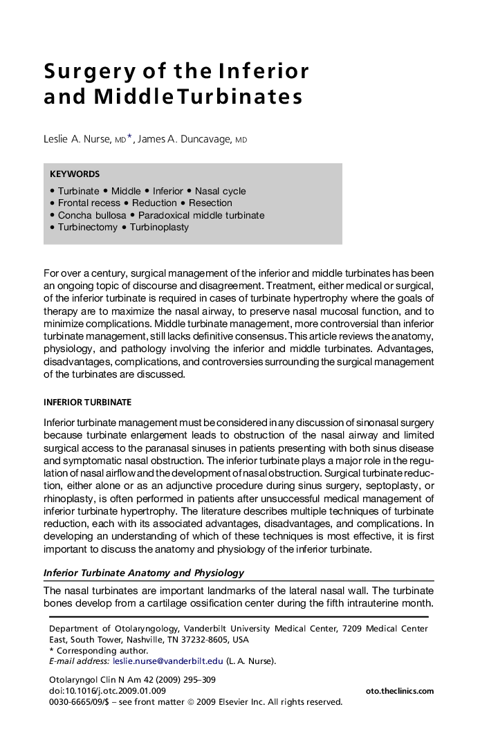 Surgery of the Inferior and Middle Turbinates