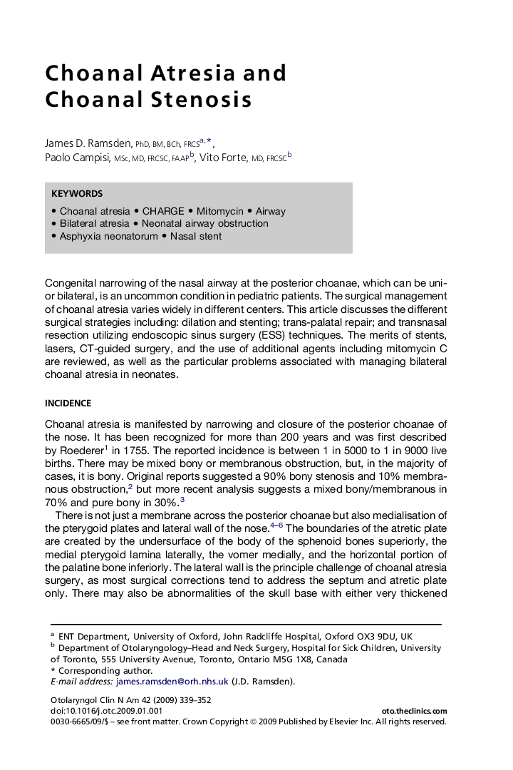 Choanal Atresia and Choanal Stenosis