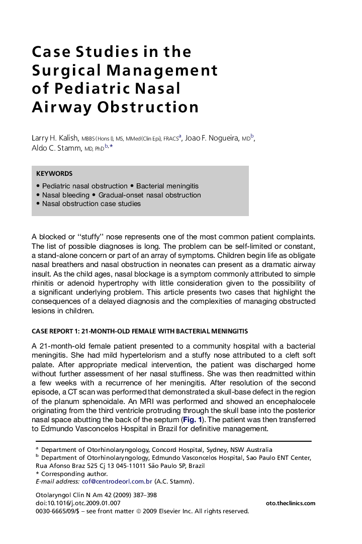 Case Studies in the Surgical Management of Pediatric Nasal Airway Obstruction