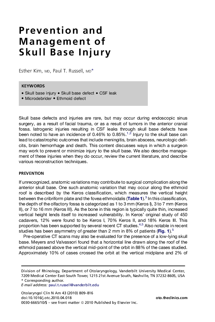 Prevention and Management of Skull Base Injury