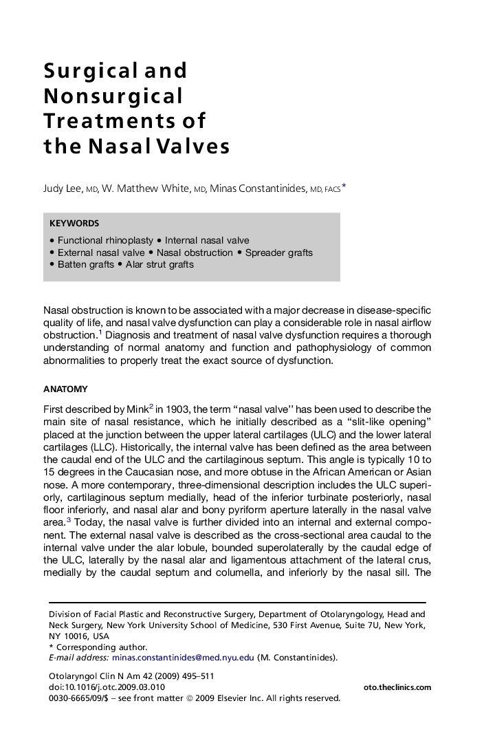 Surgical and Nonsurgical Treatments of the Nasal Valves