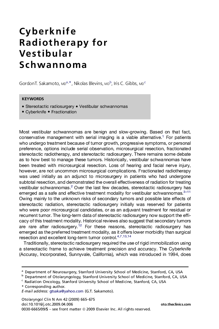 Cyberknife Radiotherapy for Vestibular Schwannoma